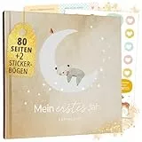 Mein erstes Jahr Babyalbum | Erinnerungsbuch Baby | Hochwertiges Fotoalbum Baby mit Goldprägung I 80 Seiten Baby Tagebuch I Geschenk zur Geburt für Mädchen und Junge - Babygeschenke Babyparty (Natur)