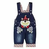 DEBAIJIA Baby Jungen Mädchen Denim Latzhose Kleinkind Hosenträger Jeans Overall Lächeln Waschbär Herstellergr.90 - Deutsche Gr.83/91