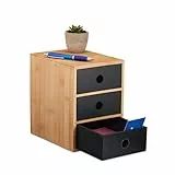 Relaxdays Schreibtisch Organizer, 3 Schubladen, Bambus & MDF, Schreibtischbutler Büro, HBT: 21x15x20 cm, Natur/schwarz