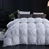 Three Geese Daunendecke mit Quetschfalten, Gänsefedern, King-Size-Bettdecke, 750+ Füllkraft, 100% Baumwolle, daunendicht, mit 8 Reitern (Cal King, Weiß)