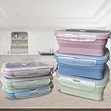 Foldable Food Storage Boxes with lid 3 Pieces Silicone Food Storage Containers Lunch Boxes Easy to Clean Easy to Carry for Camping, Hiking, Travel (800 ml)