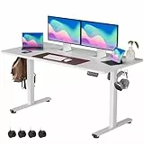 VOSATRON Elektrisch Höhenverstellbarer Schreibtisch 140x60cm Schreibtisch Höhenverstellbar mit Memory-Steuerung und Anti-Kollision Technologie, Rollen, Spleißbrett, Weiß Rahmen/Weiß Tischplatte