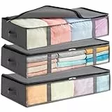 Lifewit 3 Stück Unterbettkommode Aufbewahrungstasche, Faltbare Unterbett Aufbewahrungsbox, Storage Boxes mit Deckel, Unterbett Aufbewahrung für Kleider Unterbett Kleiderschrank, 90L Grau