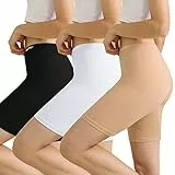 INNERSY Radlerhose Damen Set Leggins Kurz Unter Rock Anti Chafing Shorts Radler Unterhosen 3 Pack (L, Beige/Weiß/Schwarz)