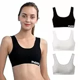 INNERSY Bustier Mädchen Baumwolle Sport BH Teenager Schwarz Weiß Grau Kinder Unterwäsche 3 Pack (M, Klassische Farbe)