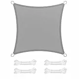 SONGMICS Sonnensegel 3 x 3 m, Sonnenschutz aus HDPE-Gewebe, luftdurchlässig, wasserdurchlässig, für Terrasse, Garten, Balkon, Camping, quadratisch, konkav, 2 m Seile, hellgrau GSS33QY