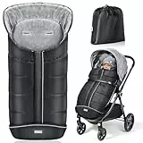 Orzbow Fußsack Kinderwagen Winter, Fußsack Buggy Fusssack Kinderwagen Baby Winter mit Wamres Korallen-Fleece, Reißverschluss, Anti-Rutschschutz & Reflektorstreifen, Universelle & Wasserdicht, Schwarz