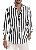 Meilicloth Herren Hemd Langarm Sommer Gestreifte Freizeithemden Casual mit Knöpfen Regular Fit Schwarzgrau Weiß M