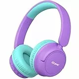 iClever Bluetooth Kopfhörer Kinder, 60 Std Akku, 74/85dBA Lautstärkebegrenzung, Stereo-Sound, Typ-C, Bluetooth5.4, Kabellos Kinderkopfhörer Over Ear mit Mikrofon für Tablet/Reisen, Blau Violett