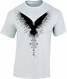 Baddery Wikinger T-Shirt Herren - „Schattenrabe“ (Weiß XL)