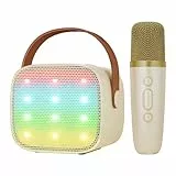 BONAOK Karaoke Mikrofon Kinder Spielzeug, Kabellos Mikrofon Karaokemaschinen Elektronisches Spielzeug, Tragbare Bluetooth Karaoke Maschine Lautsprecher mit Mikrofon & LED-Lichteffekten(Beige)