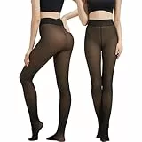 Sumvov Thermo Strumpfhose Damen,Nur Eine Mittelnahtlinie Im Schritt,Fleece Gefütterte Strumpfhosen Damen Winter,Hochelastische Leggings Gefälschte Durchscheinend Wärmende Pantyhose(Fleecefutter)