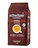Schwiizer Schüümli Crema, 100% Arabica Kaffeebohnen, aromatisch-vollmundig, ideal für Vollautomaten, Stärke 3/5, mittlere Röstung, Rainforest Alliance, 1kg