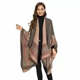 Colornival Damen Winter Poncho - Elegante Decke Cape Strick Mantel Schal - Warmes Geschenk für Geburtstag Weihnachten (Grau + Rosa)