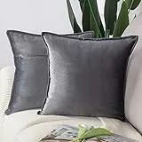 Madizz 2er Set Samt Dekorativ Zierkissenbezüge Luxus Stil Kissenbezug für Sofa für Schlafzimmer Grau 65x65 cm Quadrat