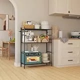 NETEL 3 stufiges küchen Regal,küchenregal stehend,badezimmerregal，mikrowelle Regal，küchenorganizer Regal，höhenverstellbaren Einlegeböden,Kohlenstoffstahl，Schwarz，84L x 32B x 109H cm