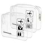 Lermende Kulturtasche Transparent, 2 Stück Flugzeug Kosmetiktasche Durchsichtig, wasserdichte PVC-Reise-Waschtaschen, TSA-Zugelassene Make-up-Taschen, für Familie, Männer un Frauen