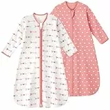 Yoofoss 2er Pack Baby Schlafsack Sommer 100% Baumwolle 0.5 Tog Sommerschlafsack mit Ärmel Tragbare Decke Babyschlafsack Weich Schlafstrampler 67 cm für Neugeborene Kleinkinder 0-6 Monate