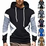 Generisch Hoodie Herren Kapuzenpullover mit Patchwork-Design langärmlig mit Kapuze Freizeitpullover für Herbst Winter Loose Hoody Arbeitspullover Kordelzug Pullover