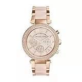 Michael Kors MK5896 Parker Chronograph Uhr Damenuhr Edelstahl 100m Analog Chrono Datum rosé Puder Zirkonia weiß