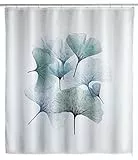 WENKO Anti-Schimmel Duschvorhang Ginkgo, Textil-Vorhang mit Antischimmel Effekt fürs Badezimmer, waschbar, wasserabweisend, mit Ringen zur Befestigung an der Duschstange, 180 x 200 cm