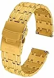 FIREFOX Ersatz- Uhrenarmband extra lang Überlänge Edelstahl voll massiv gelb Gold vergoldet Breite 18mm MB-04-D18 Quick Release