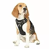 Funfox Hundegeschirr Mittelgroße Hunde [M] - Verstellbares Anti-Zug Brustgeschirr mit Griff & Reflektorstreifen, Atmungsaktives No Pull Hundegeschirr für Grosse/Kleine Hunde Outdoor Schwarz