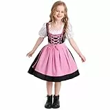 FYMNSI Kinder M�dchen Deutsche Dirndl Kleid Kost�me Zum Bayerisches Oktoberfest Jahrgang Trachtenkleid mit Sch�rze Traditionelles M�dchendirndl F�r Halloween Fasching Party Karneval Rosa 4-6 Jahre