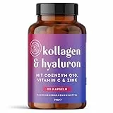 Hyaluron Kollagen Komplex | 90 Kapseln | Hochdosiert mit CoQ10, Hyaluronsäure, Vitamin C, D, A, Zink & Magnesium | Hyaluron Collagen | für Haut, Haare, Nägel, Knochen und Gelenke | Alpha Foods