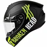 Broken Head Motoradhelm Adrenalin Therapy X4 - Sportlicher Integralhelm - Schwarz-Grün Matt - Größe S (55-56 cm)