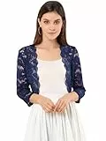 Allegra K Elegantes 3/4-Ärmel-Top aus Reiner Blumenspitze für Damen, Marineblau, Mittel