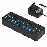 Sabrent USB Hub aktiv 3.0 mit netzteil 60W 10port, USB Adapter mehrfach Verlängerung, USB Verteiler, Powered USB hub, langes Kabel mit EIN/AUS-schaltern, für PS5, PC, Laptop, MacBook, usw. (HB-BU10)