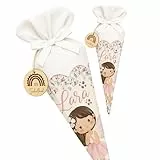 Kidsmood Schultüte personalisiert mit Namen Mädchen-Design – Hochwertiges Bastelset inkl. Rohling, Stoff & Holzschild für Einschulung 2026 mit liebevollem Motiv – Zuckertüte Geschenk Kinder