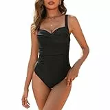 Veranobreeze Badeanzug Damen bauchweg Bauchkontrolle EIN Stück Modest Bademode für Frauen Vintage Badeanzug Damen Große größe Push Up Badeanzug(Schwarz, EU38)