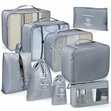 OBSGUMU Koffer Organizer Set, 9 Pcs Packing Cubes für Reisen, Packtaschen für Koffer Reise Kleidertaschen, Verpackungswürfel Mit Kosmetiktasche, Packwürfel for Reiseutensilien(Grau)