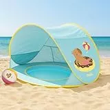 Chillife Strandmuschel Pop up Set I Tragbares Strandzelt mit UV Schutz und Windschutz Strand I Wasserball, Integrierter Sandkasten, Pool I Aufbewahrungstaschen, Reißverschluss Fenster für 2 Personen