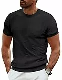 PJ PAUL JONES T-Shirt Herren Kurzarm Einfarbig Textur T-Shirts für Männer Regular Fit Freizeit Tee (Schwarz, XL)
