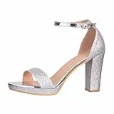 Elara Damen Pumps Strass High Heels Chunkyrayan OK-29 Silver-39