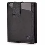 DONBOLSO Wallet II Geldbörse Herren - Leder Slim Wallet mit Münzfach - Kartenetui für bis zu 13 Karten - Minimalistische Mini Geldbörse mit RFID-Schutz - Vintage Schwarz