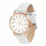 OFFCUP Damenuhr, Damen Analog Quarz Uhr mit Leder Armband, Uhren Damen Einfache Business Klassische Armbanduhr Lässig Quarzuhr Kleideruhr, 3 Zeiger -Weiß