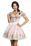 Dirndline Damen Mini-Brokat-Dirndl inkl Spitzenbluse Kleid f?r besondere Anl?sse, rosa, L