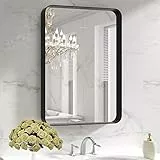 LOAAO Badezimmerspiegel für die Wand, 55,9 x 76,2 cm, Abgerundeter rechteckiger Spiegel, mattschwarzer Badezimmer-Schminkspiegel, Bauernhaus, rostfrei, gehärtetes Glas, kann horizontal oder vertikal