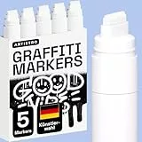 Artistro 5 White Jumbo Acrylic Markers with 15mm Jumbo Felt Tip for Murals Tagging Posters Art Journals & Calligraphy - Large Markers for Rock Wood Plastic Leather Metal & More