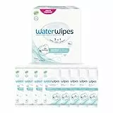 WaterWipes Sensitive+ On The Go Wipes, Unterwegs-Tücher, 224 Stück (8 Packungen), 3-in-1 reinigt, pflegt, schützt, 99,9% Wasser, unparfümierte Feuchttücher