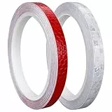 Prasacco 2 Rollen Reflektorband Selbstklebend, 10mm x 8m Reflektoren Aufkleber Selbstklebende Wasserdicht Reflektierendes Klebeband Reflektor Warnband für Straße Fahrräder Helme Motorrad (Rot, Weiß)