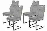 Hela Tische, 4er Set Esszimmerstuhl Schwingstuhl Linda, Mikrofaser Silber, Rundrohgestell grau, Komfortsitz Federkorb, 140kg belastbar