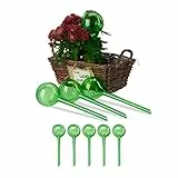 Relaxdays Bewässerungskugeln, 9er Set, HxD: 28 x 8 cm, Durstkugeln für Pflanzen, je 250 ml, Kunststoff, Gießkugel, grün