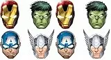 Procos 87976 - Papier-Masken Mighty Avengers, 6 Stück, Größe 22 x 14,5 / 19 cm, mit Gummiband, Gast-Geschenk, Karneval, Geburtstag, Mottoparty