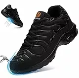 DYKHMILY Arbeitsschuhe Herren Sicherheitsschuhe Leichte Luftkissen Stahlkappenschuhe Arbeit Komfort Schutzschuhe Sportlich Atmungsaktive Pannensichere S1 (Schwarz,43EU)