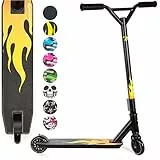 Land Surfer Stunt Scooter - Stunt Roller für Kinder ab 8 Jahren und Junge Erwachsene mit 360 Grad Deck, 100 mm High PU-Räder mit ABEC-9 Kugellager und Geschenkbox - Flamme